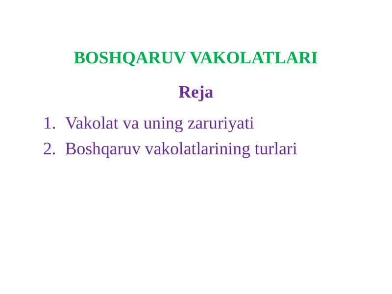 BOSHQARUV VAKOLATLARI