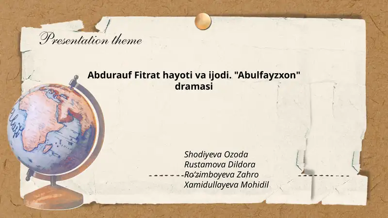 Abdurauf Fitrat hayoti va ijodi. "Abulfayzxon" dramasi