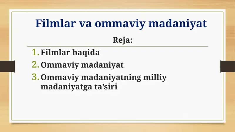 Filmlar va ommaviy madaniyat  haqida tushuncha