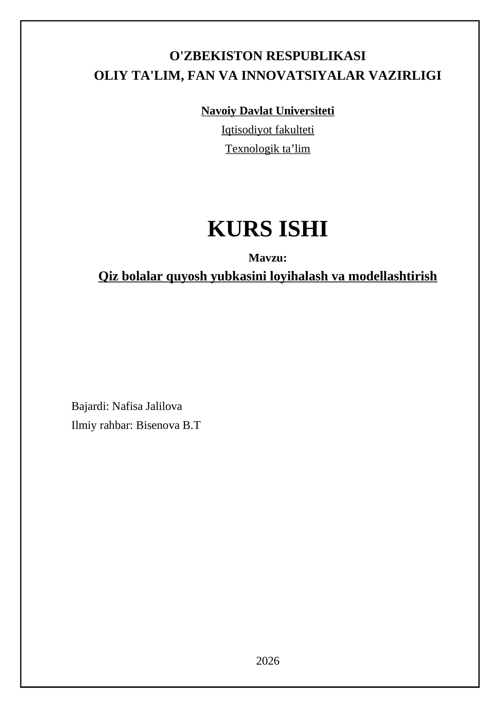 Qiz bolalar quyosh yubkasini loyihalash va modellashtirish