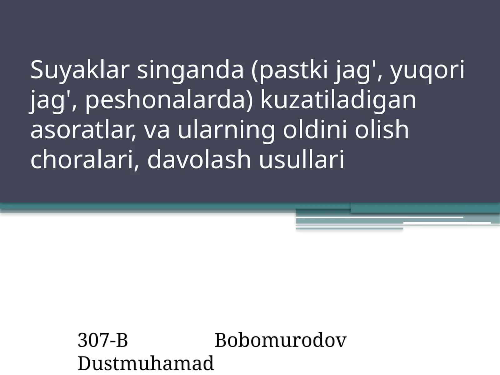 Suyaklar singanda (pastki jag', yuqori jag', peshonalarda) kuzatiladigan asoratlar, va ularning oldi
