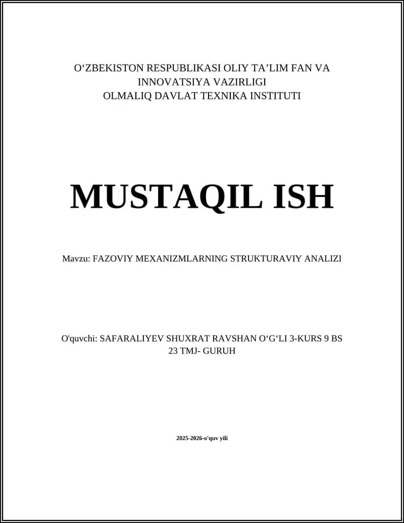 FAZOVIY MEXANIZMLARNING STRUKTURAVIY ANALIZI