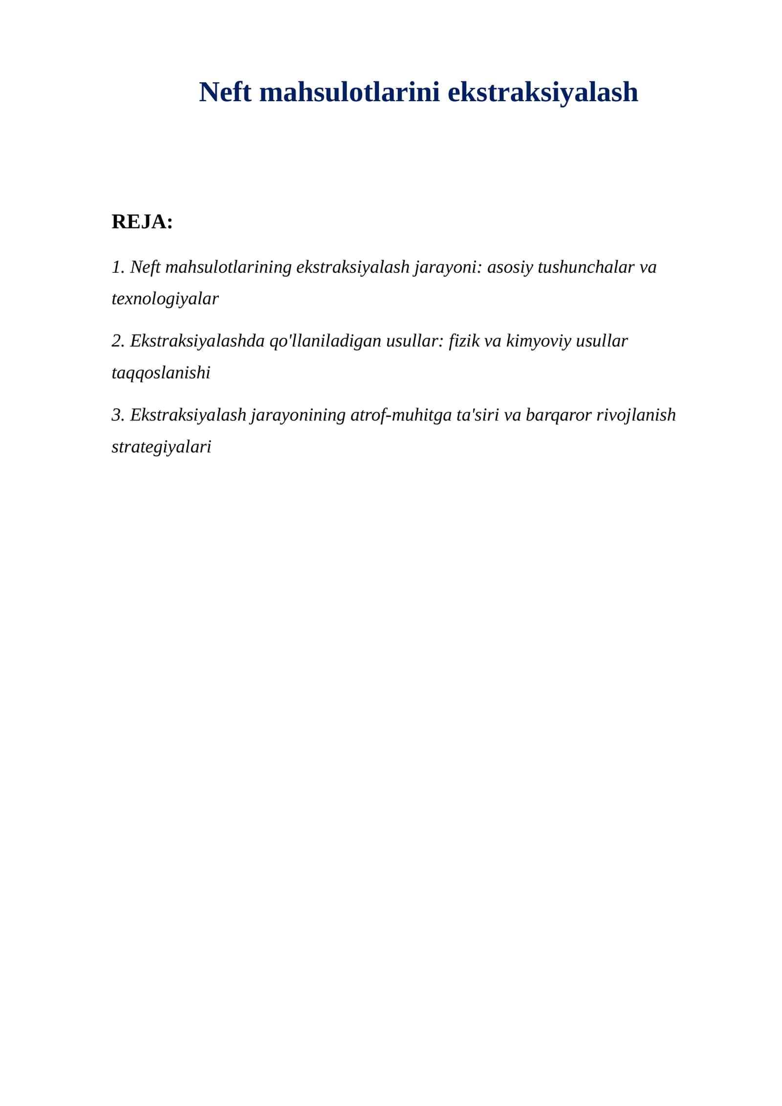 Neft mahsulotlarini ekstraksiyalash