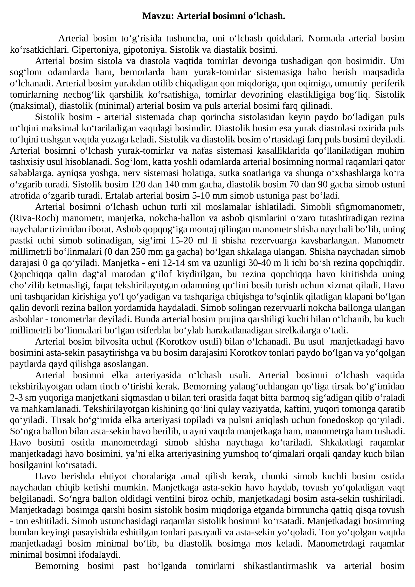 Arterial bosimni o‘lchash