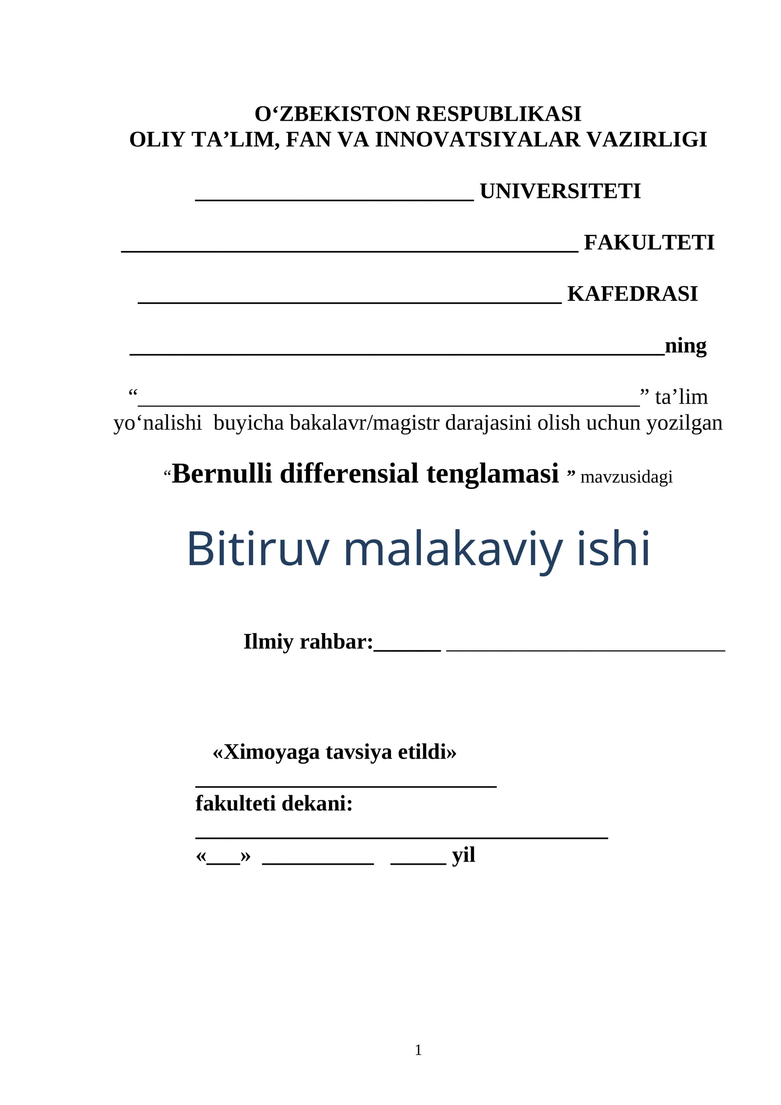 Bernulli differensial tenglamasi