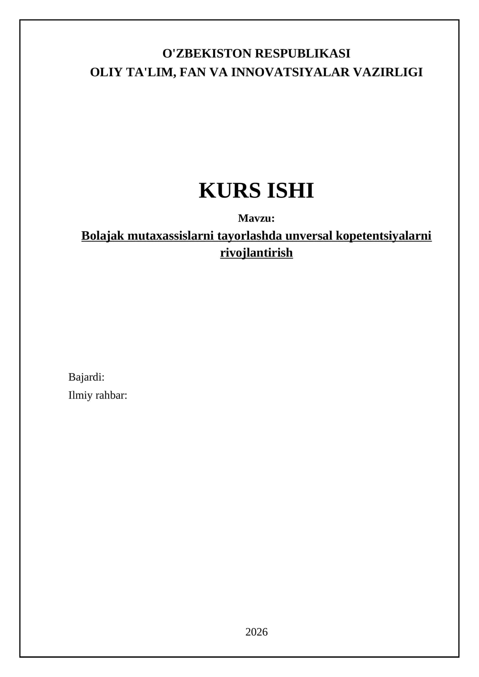 Universal kompetensiyalarni rivojlantirish