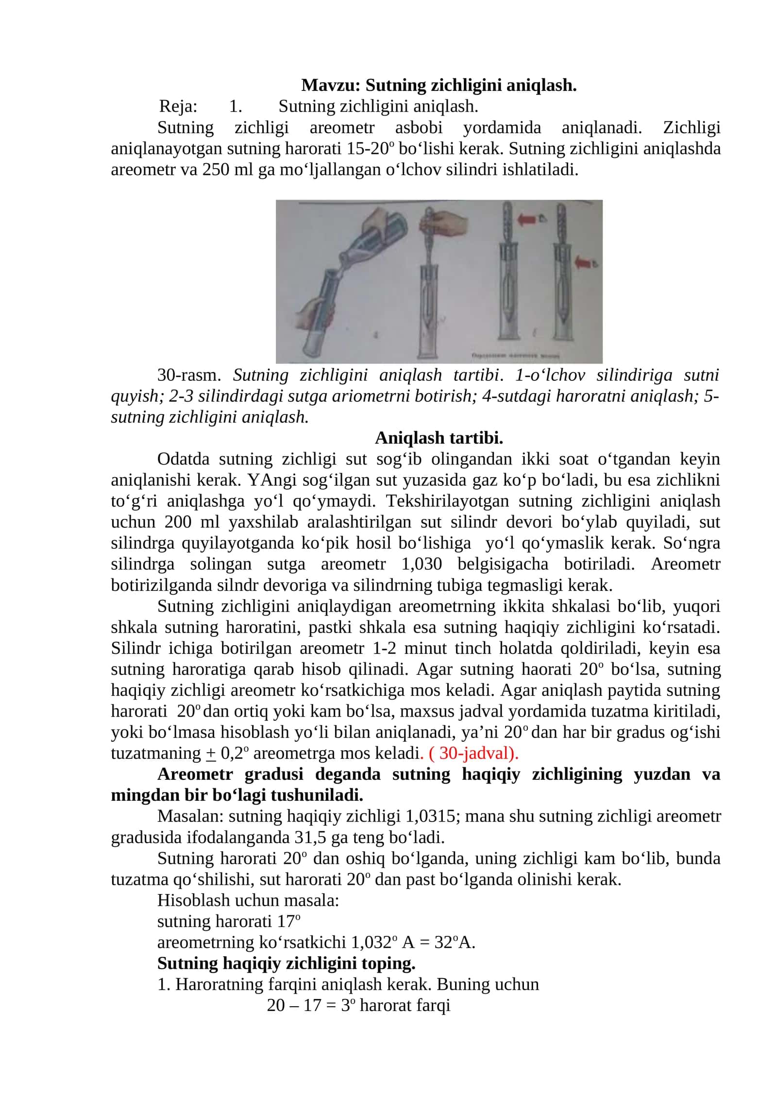 Sutning zichligini aniqlash