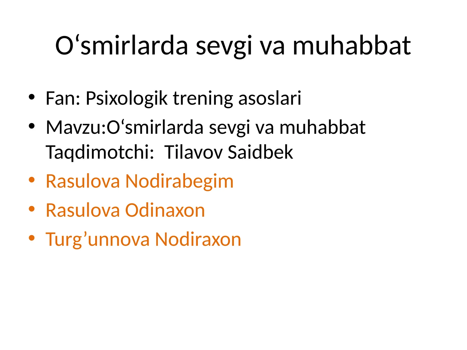 O‘smirlarda sevgi va muhabbat