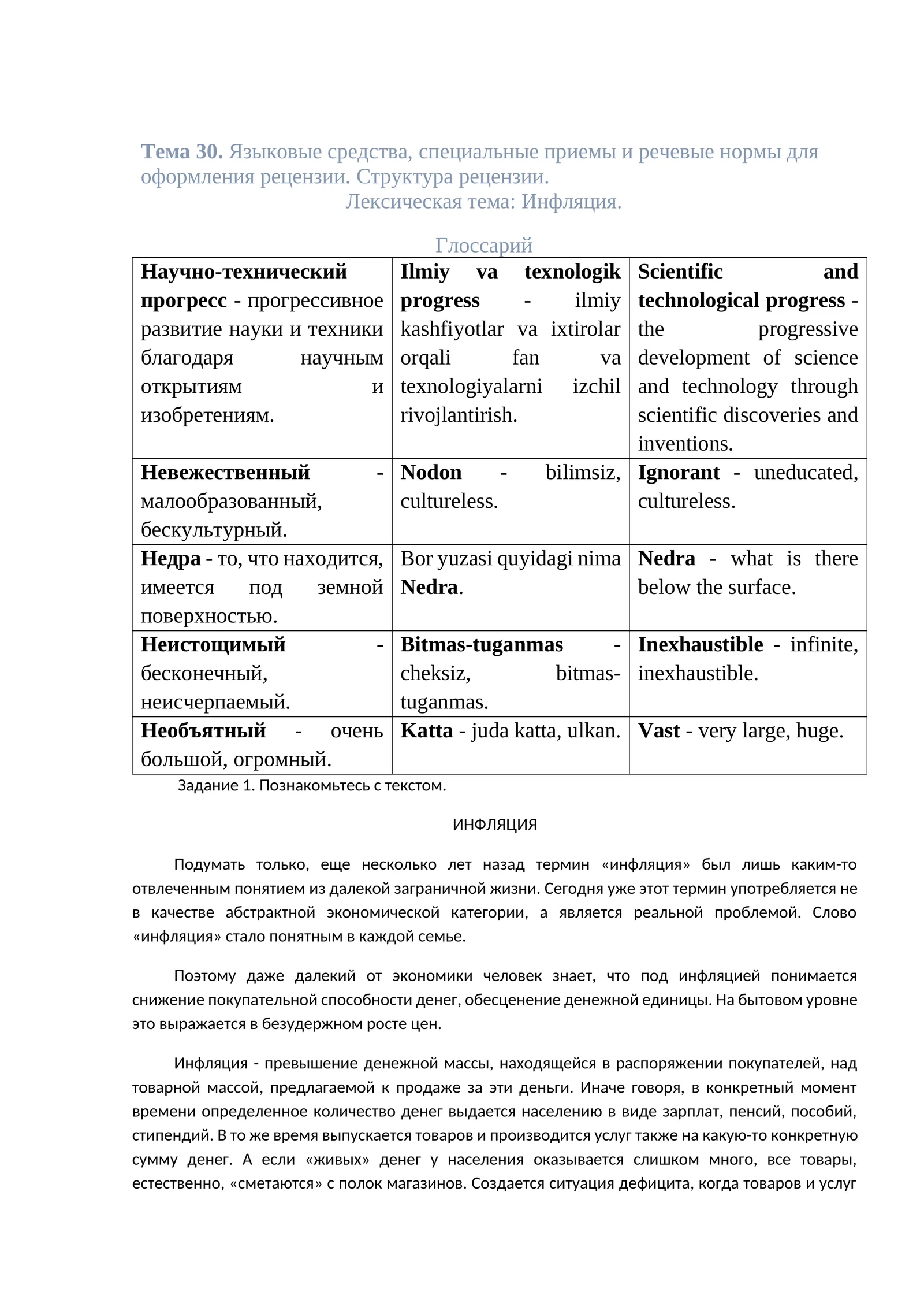 Тема 30. Языковые средства, специальные приемы и речевые нормы для оформления рецензии. Структура рецензии