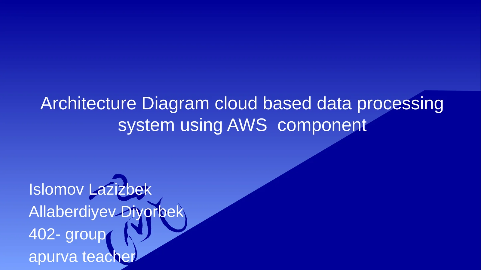 Architecture Diagram cloud based data processing system using AWS component