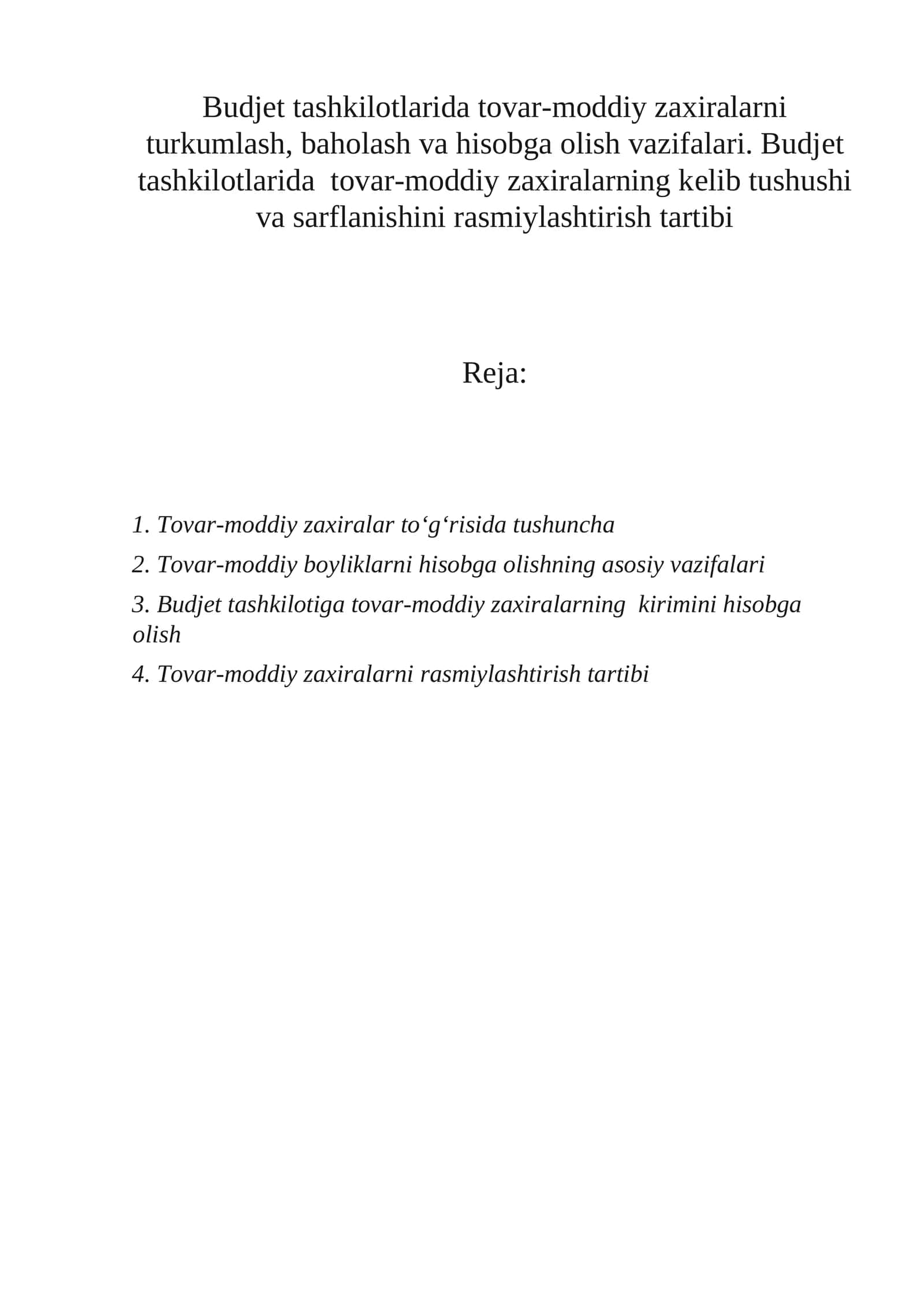 Tovar-moddiy zaxiralar to‘g‘risida tushuncha