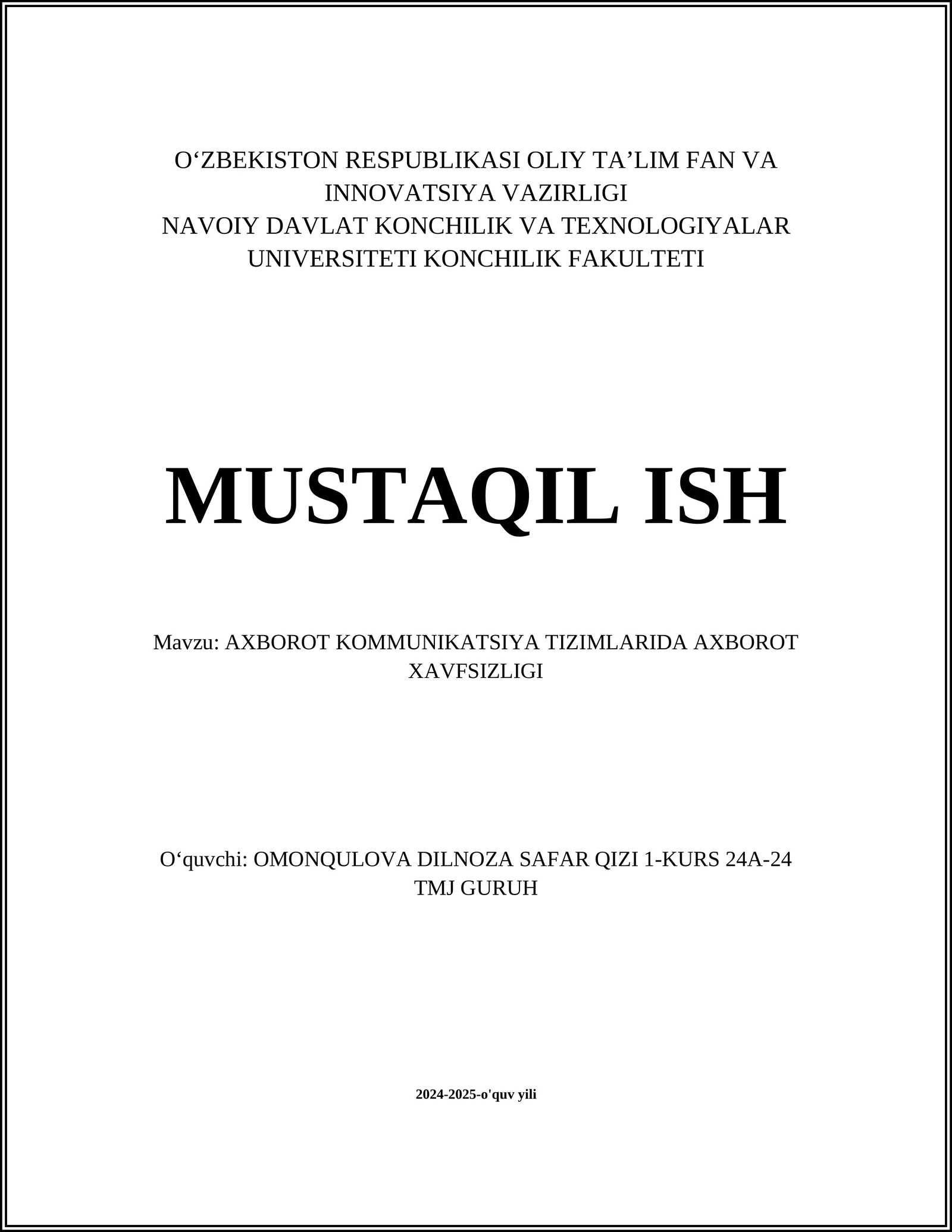 Axborot xavfsizligining asosiy tushunchalari