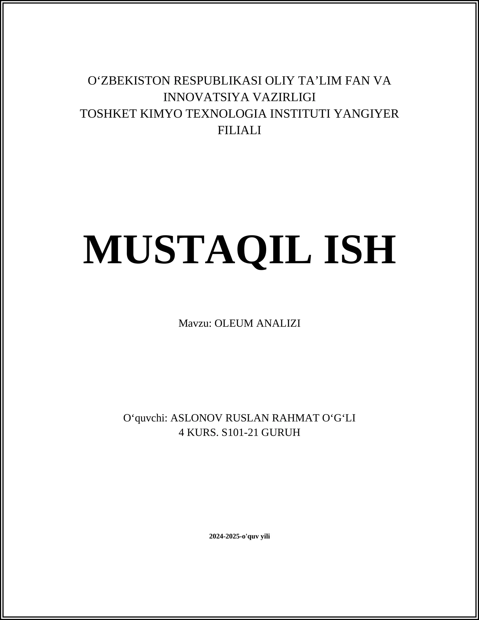OLEUM ANALIZI