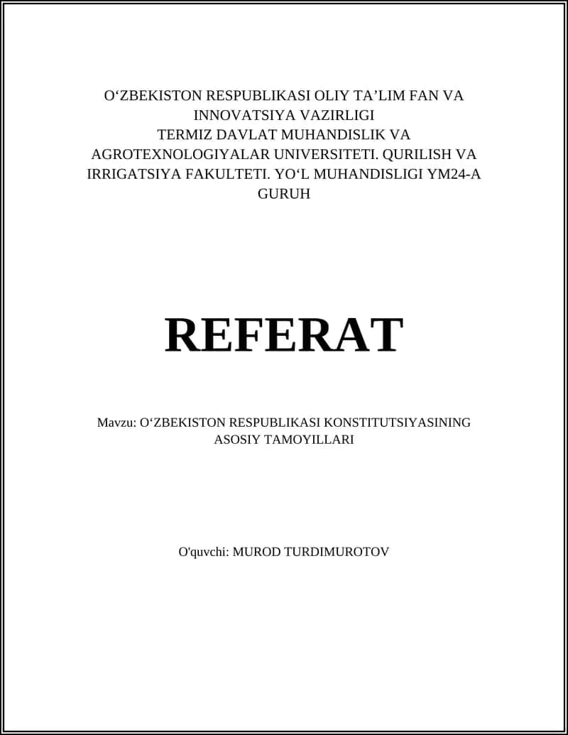 OʻZBEKISTON RESPUBLIKASI KONSTITUTSIYASINING ASOSIY TAMOYILLARI