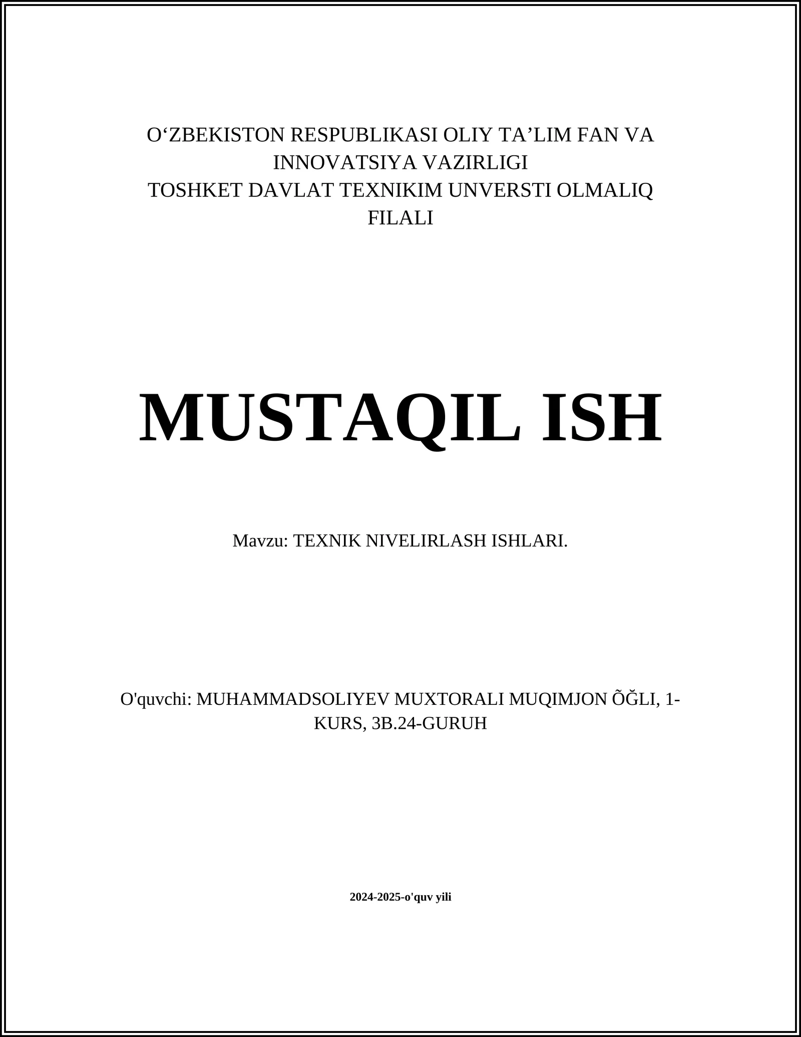 TEXNIK NIVELIRLASH ISHLARI