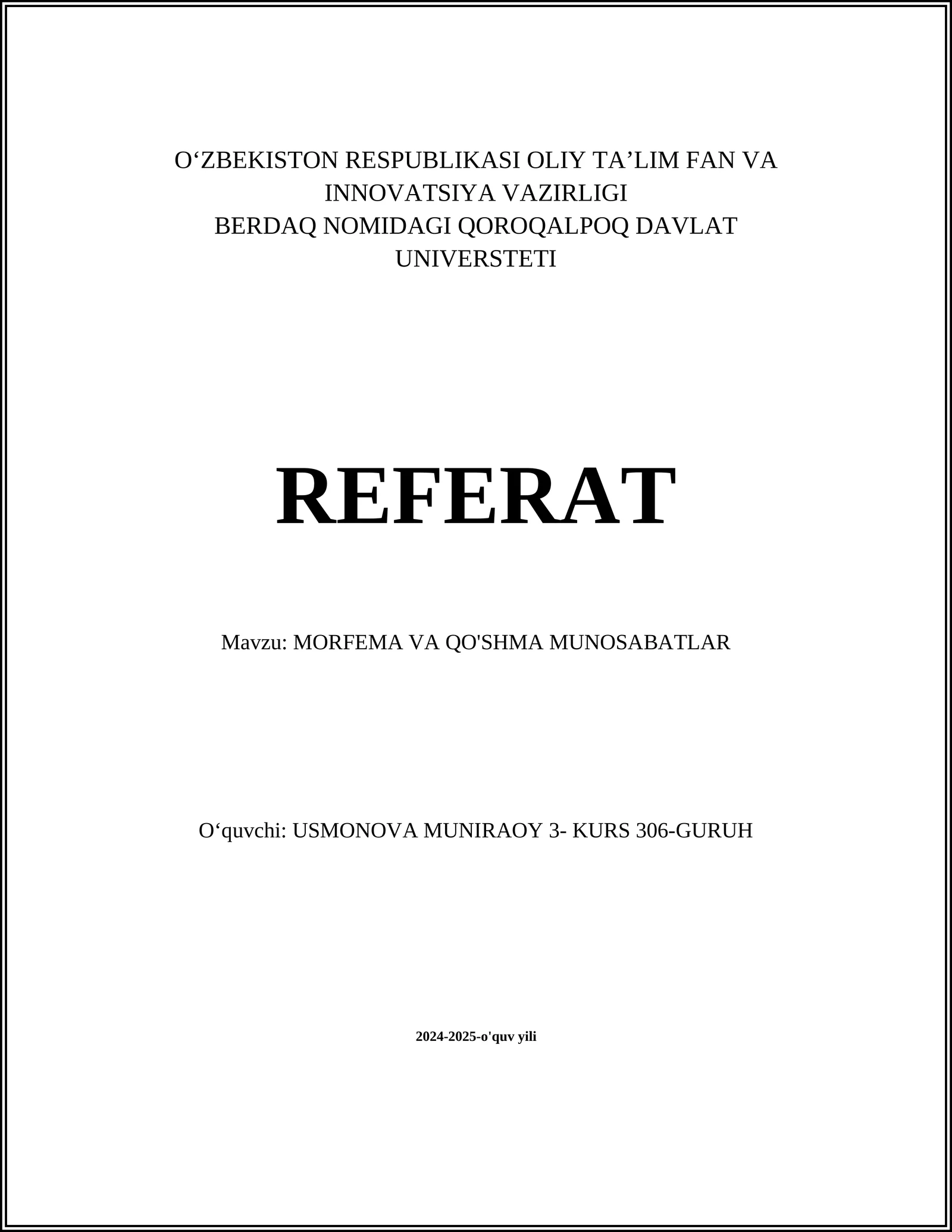 MORFEMA VA QO'SHMA MUNOSABATLAR
