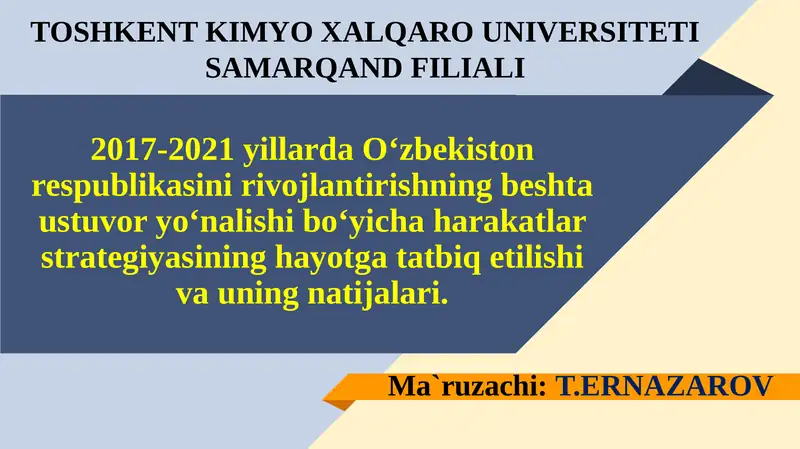 2017-2021 yillarda O‘zbekiston respublikasining irivojlantirishning beshta ustuvor yonalishi bo‘yicha harakatlar strategiyasi