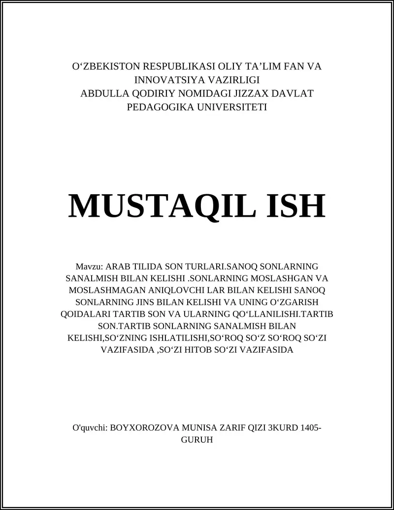 Arab tilida Son Turlari