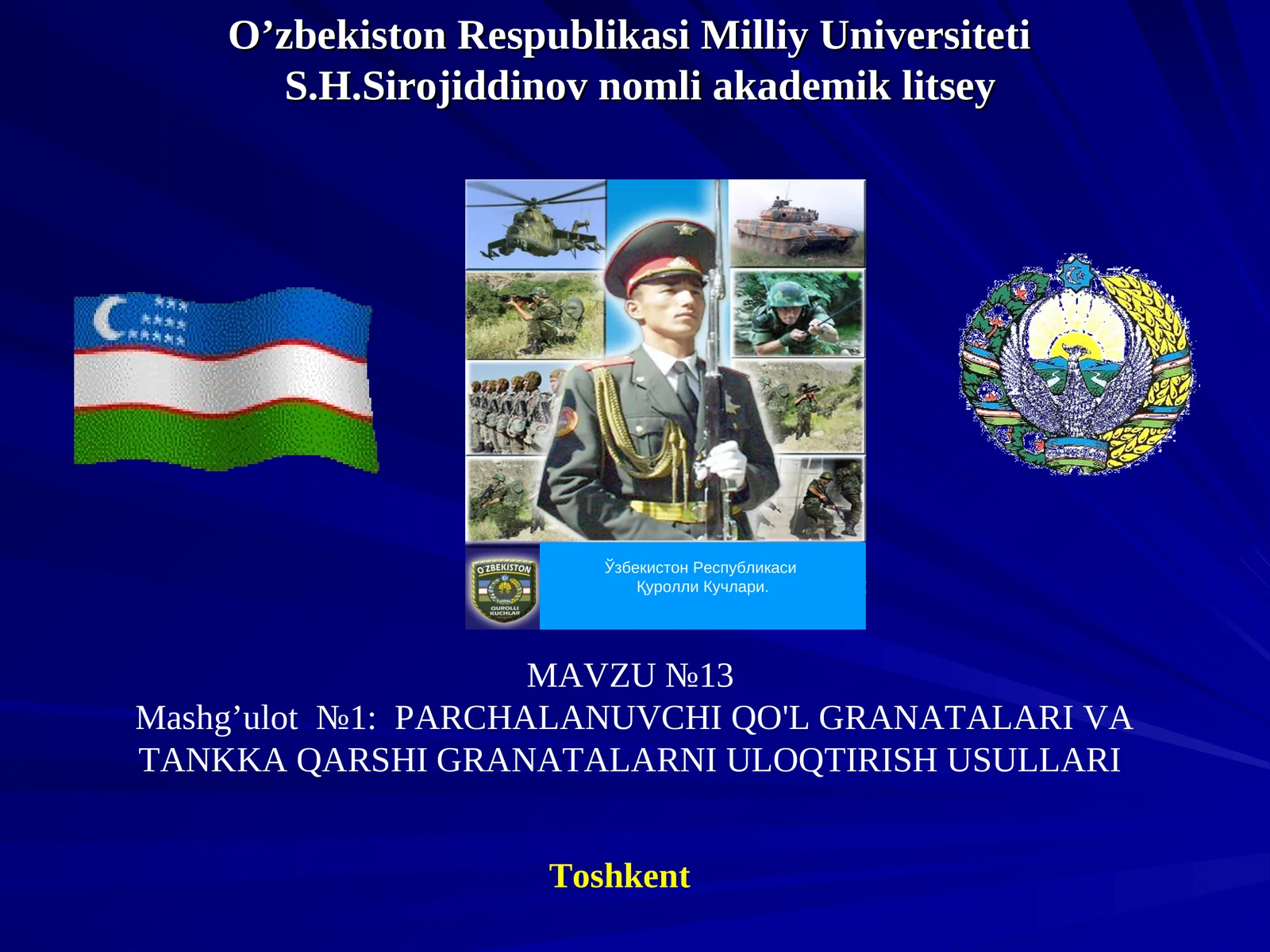 PARCHALANUVCHI QO'L GRANATALARI VA TANKKA QARSHI GRANATALARNI ULOQTIRISH USULLARI