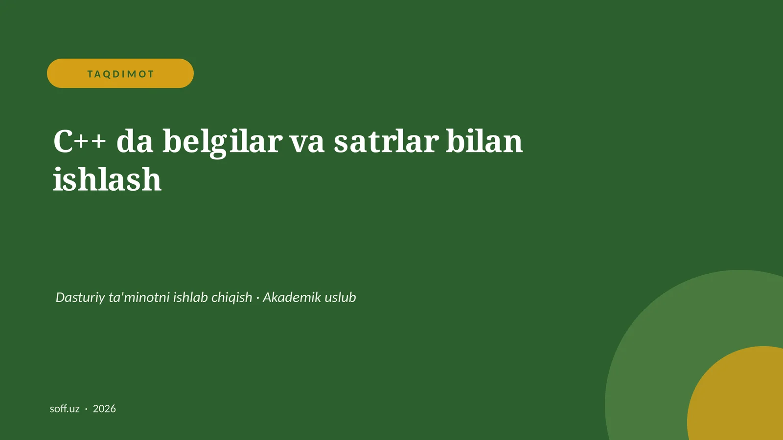 C++ da belgilar va satrlar bilan ishlash