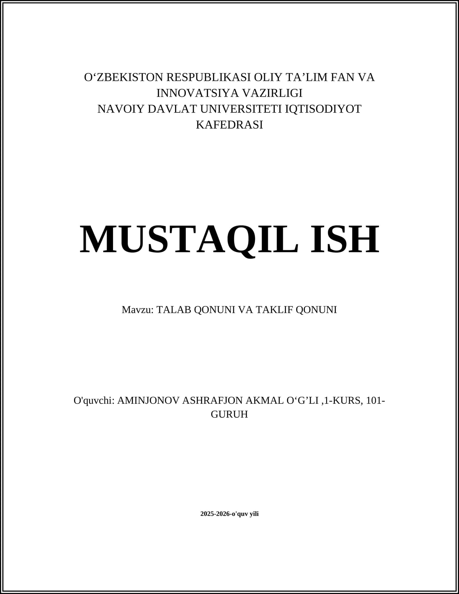 TALAB QONUNI VA TAKLIF QONUNI