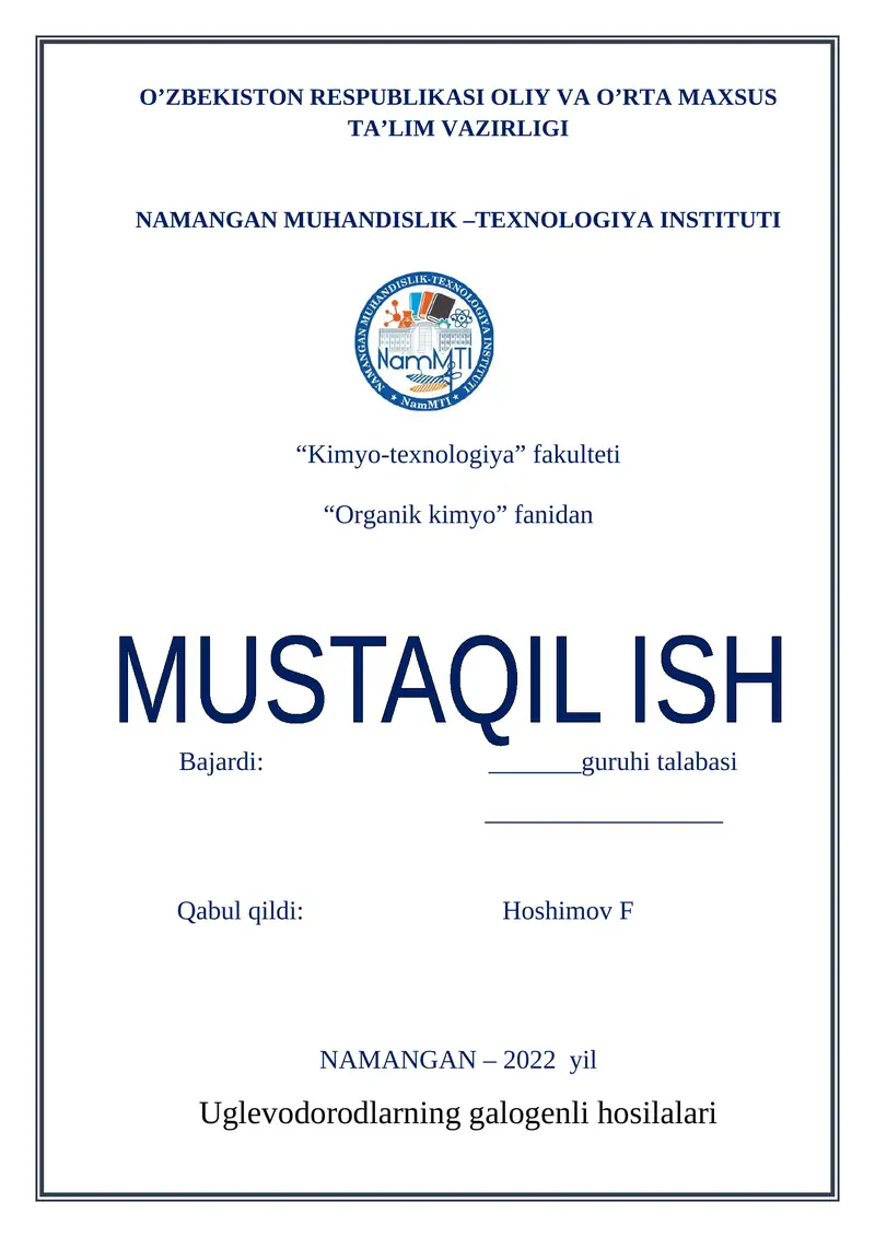 Uglevodorodlarning galogenli hosilalari