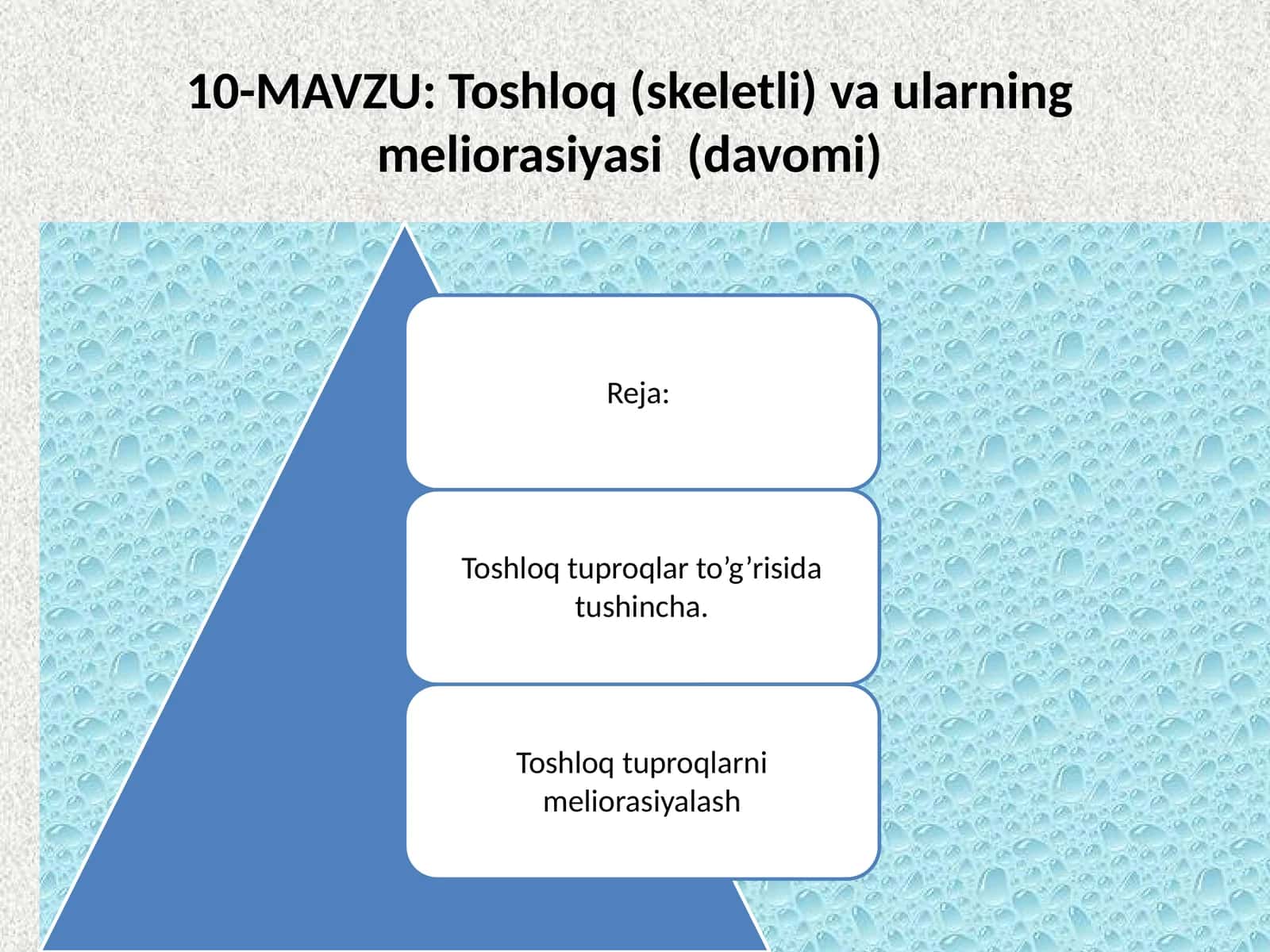 Toshloq(skeletli) va uLarning meliorasiyasi(davomi)
