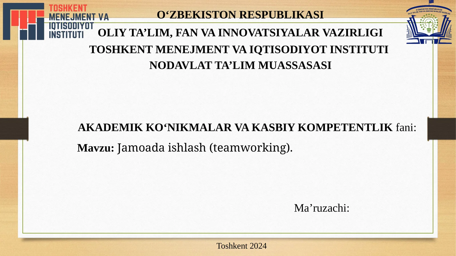 Jamoada ishlash (teamworking)