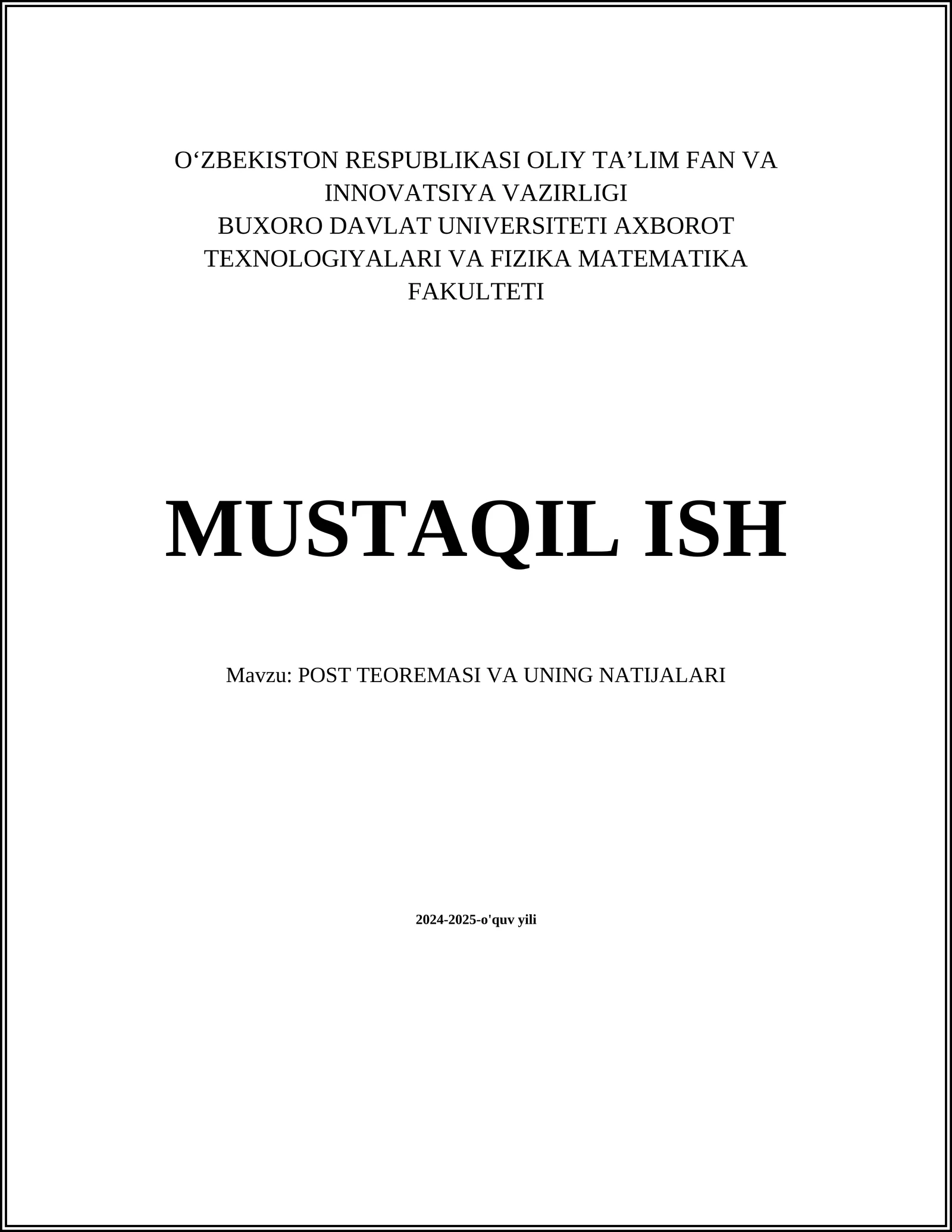 POST TEOREMASI VA UNING NATIJALARI