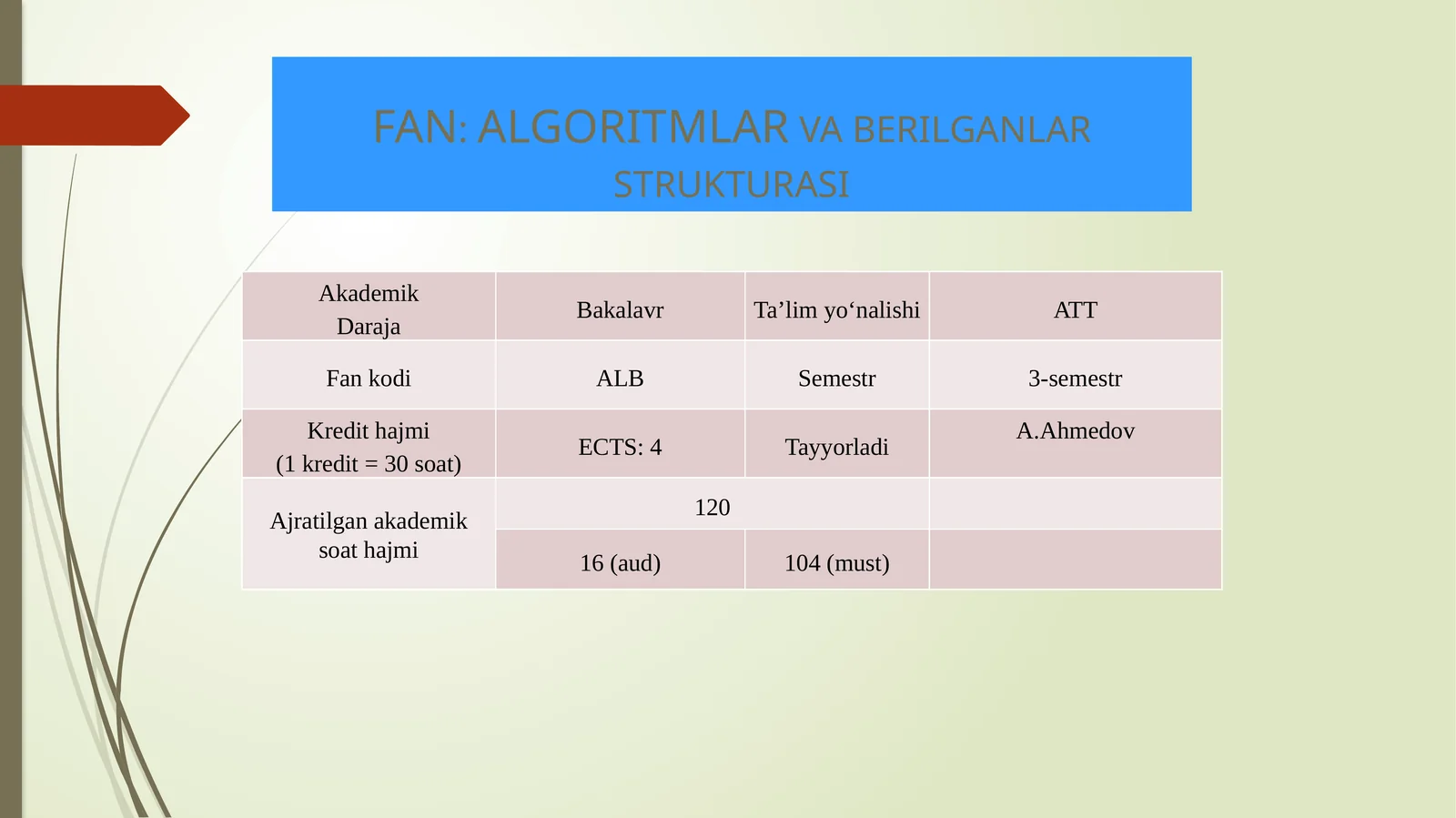 ALGORITMLAR va Berilganlar Strukturasi