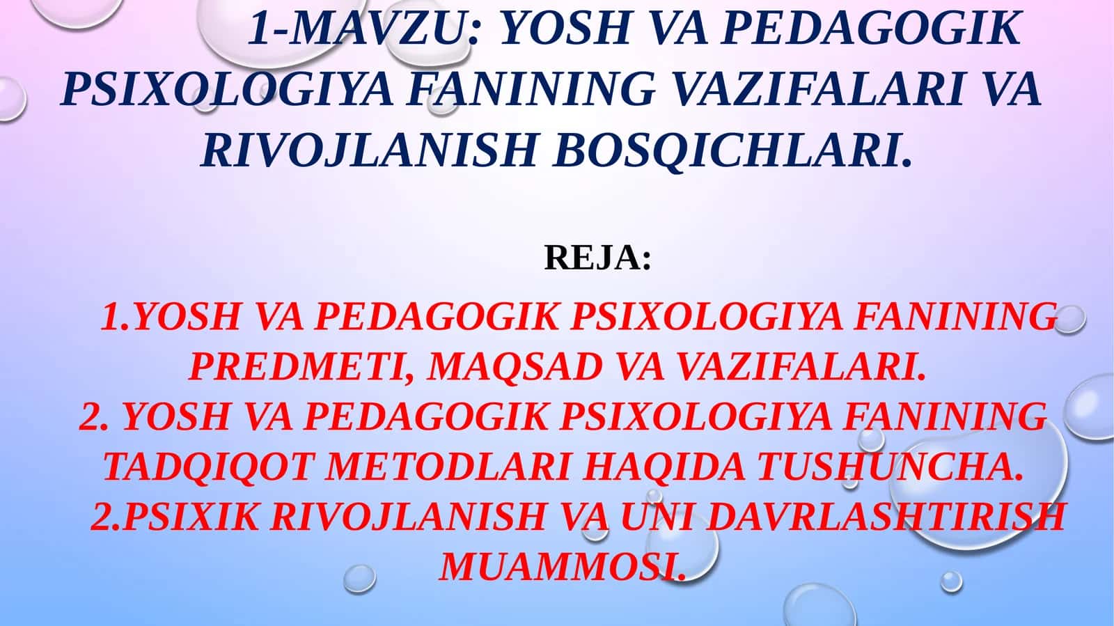 YOSH VA PEDAGOGIK PSIXOLOGIYA FANINING VAZIFALARI VA RIVOJLANISH BOSQICHLARI