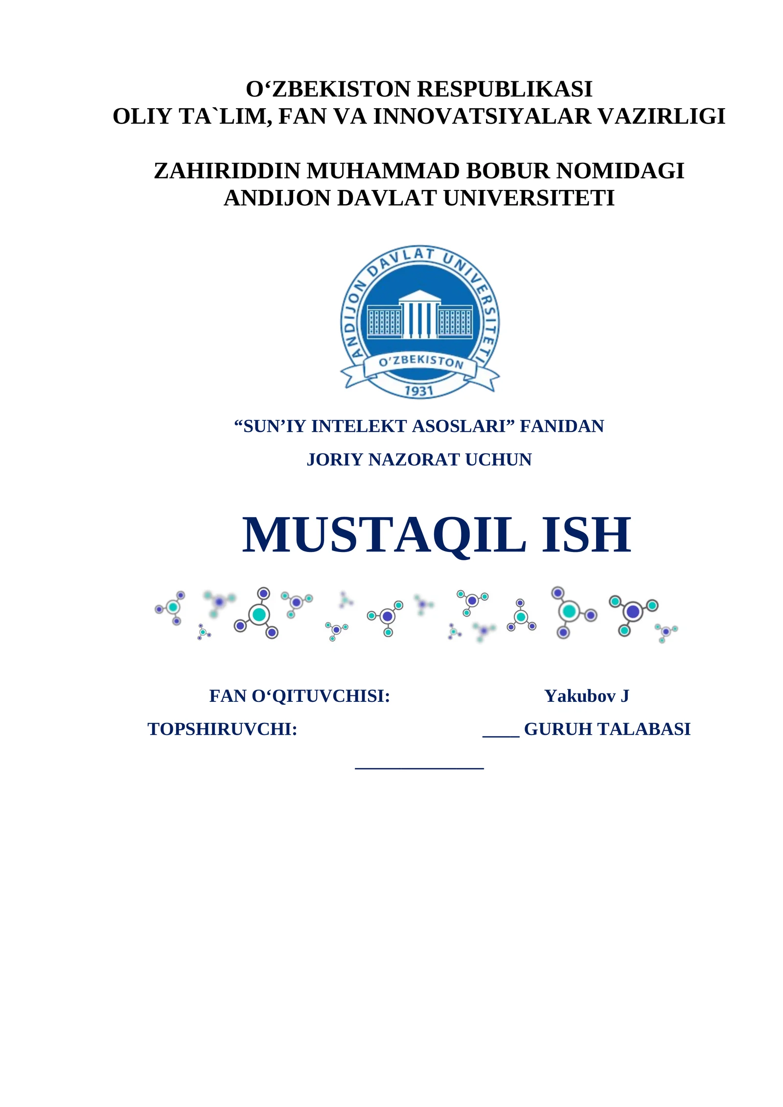 JORIY NAZORAT UCHUN MUSTAQIL ISH