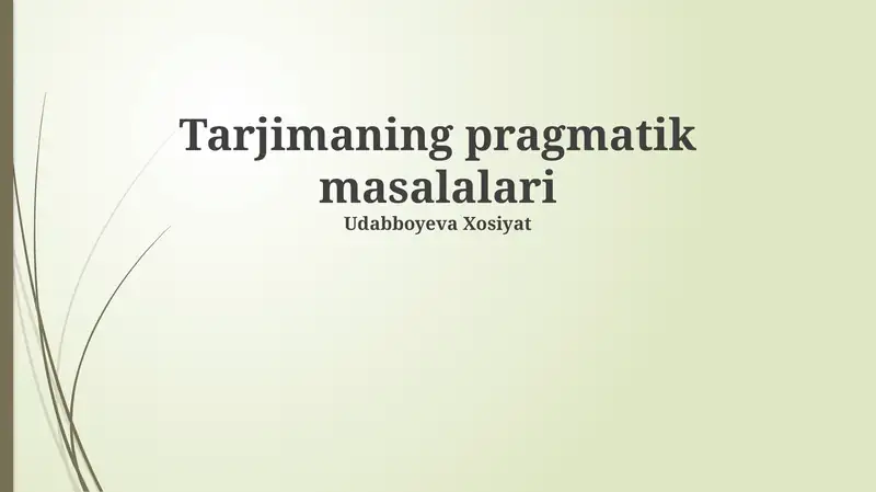 Tarjimaning pragmatik masalalari