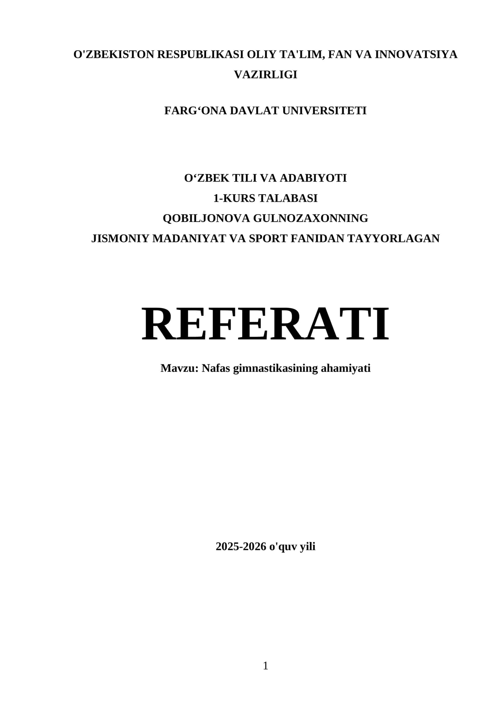 Nafas gimnastikasi ahamiyati referati