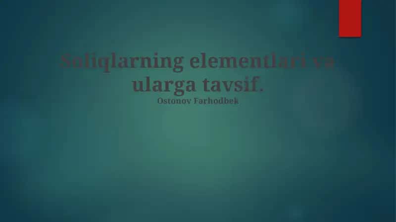 Soliqlarning elementlari va ularga tavsif