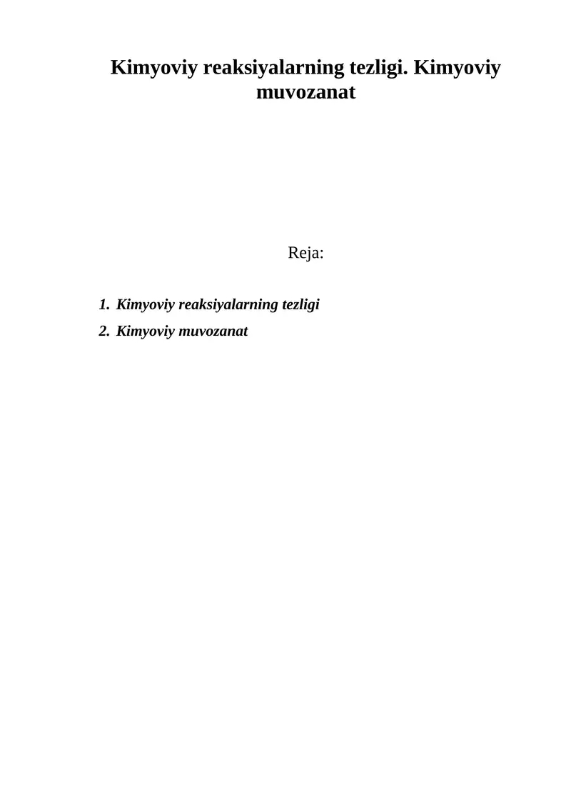 Kimyoviy reaksiyalarning tezligi
