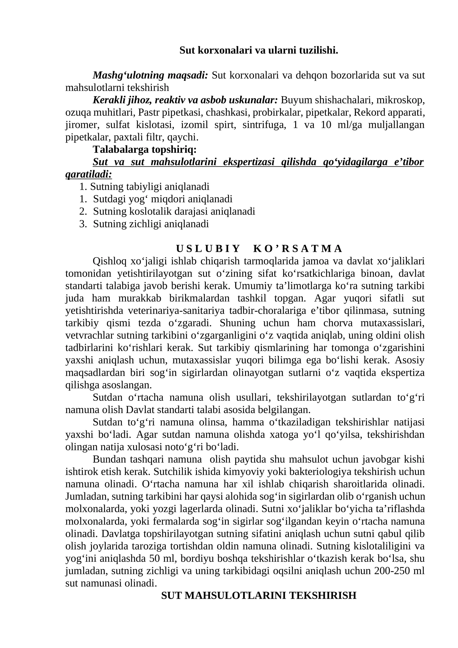 Sut va sut mahsulotlarini ekspertizasi