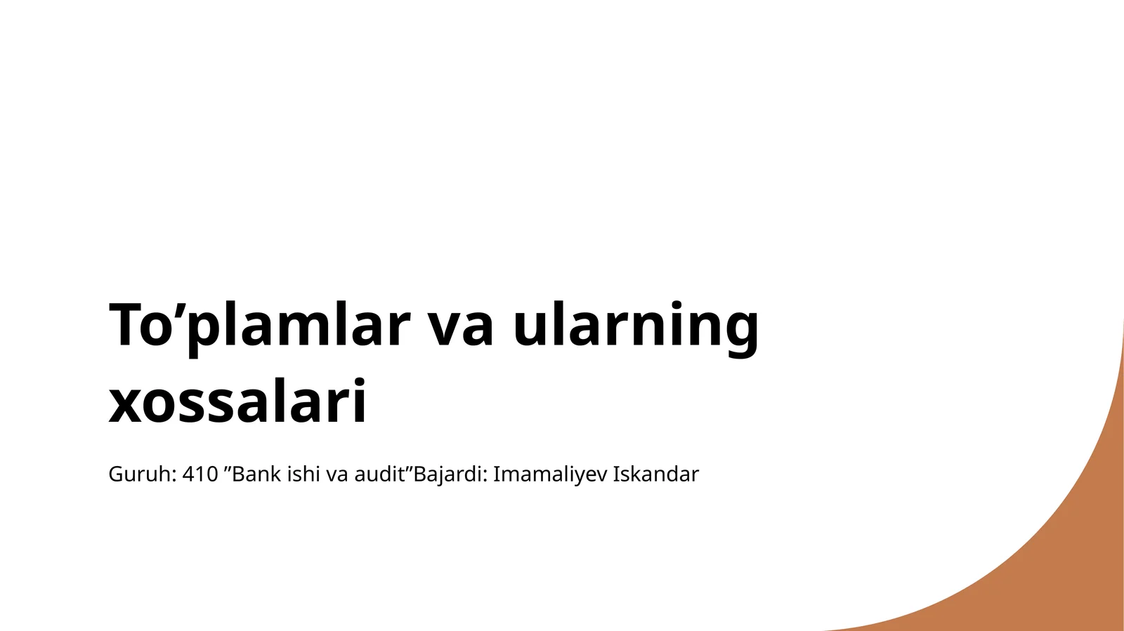 To’plamlar va ularning xossalari