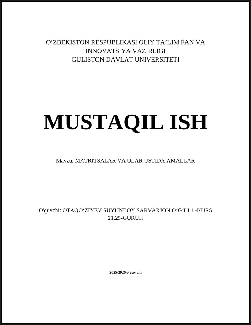 MATRITSALAR VA ULAR USTIDA AMALLAR