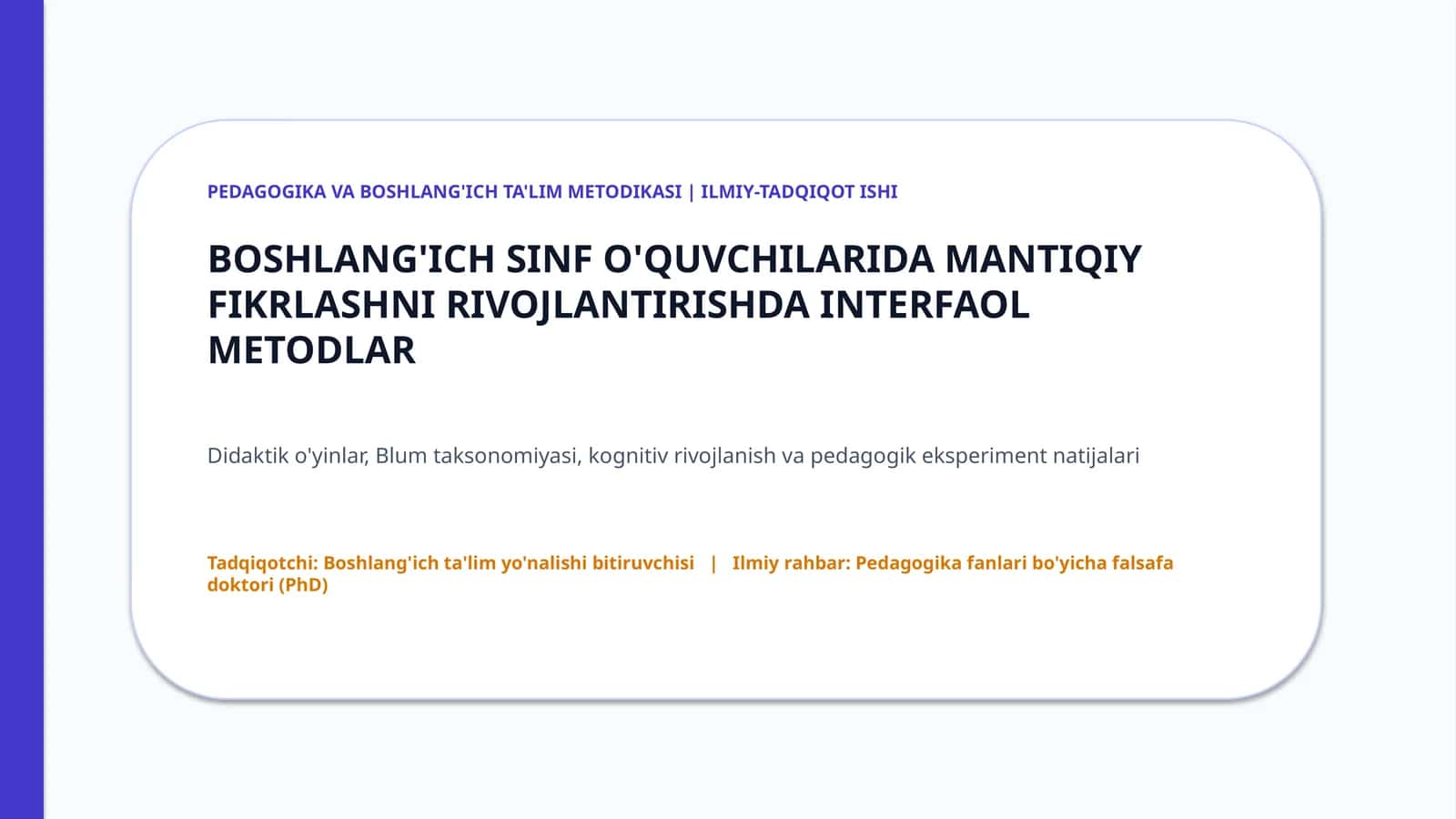Pedagogika va boshlang'ich ta'lim metodikasi