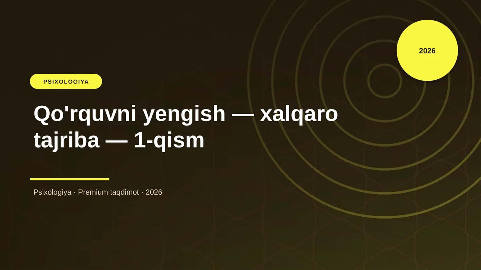 Qo'rquvni yengish — xalqaro tajriba — 1-qism