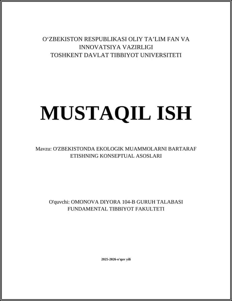 O'ZBEKISTONDA EKOLOGIK MUAMMOLARNI BARTARAF ETISHNING KONSEPTUAL ASOSLARI