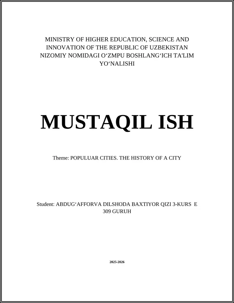 POPULUAR CITIES. THE HISTORY OF A CITY