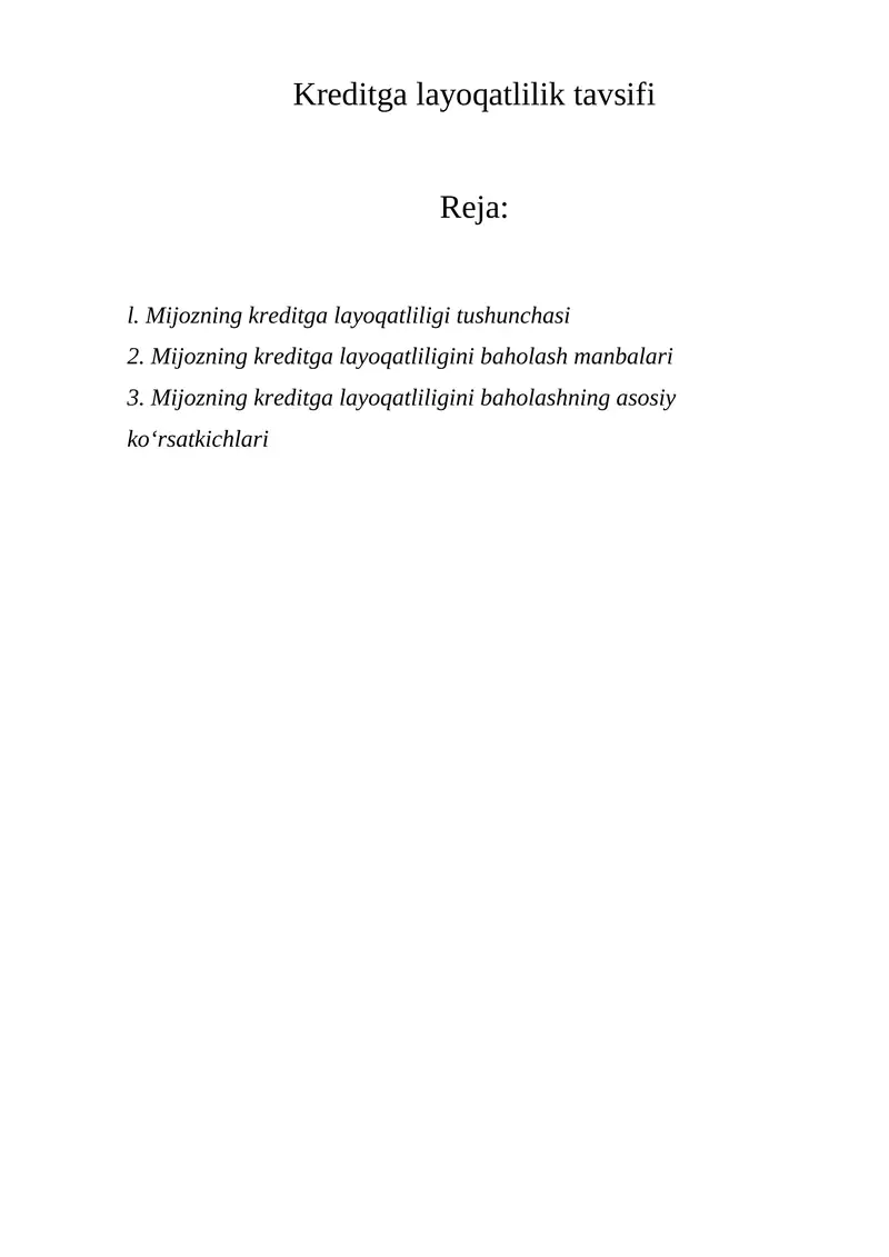 Kreditga layoqatlilik tavsifi