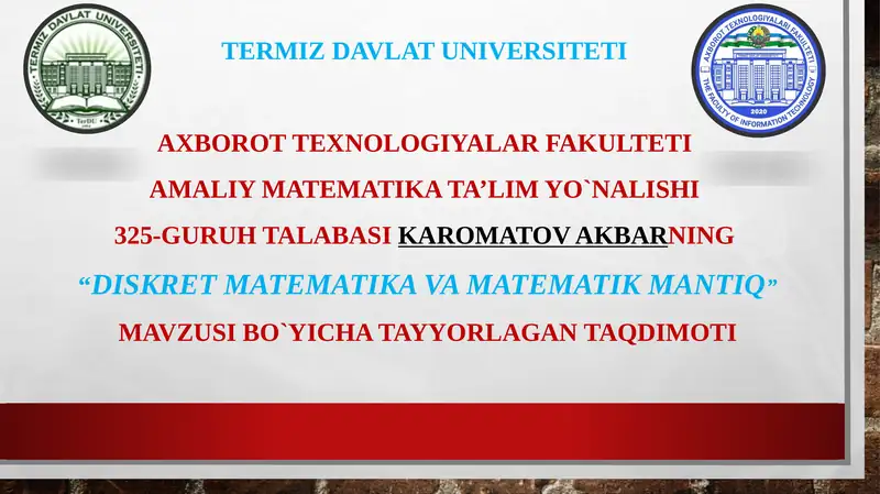 DISKRET MATEMATIKA VA MATEMATIK MANTIQ