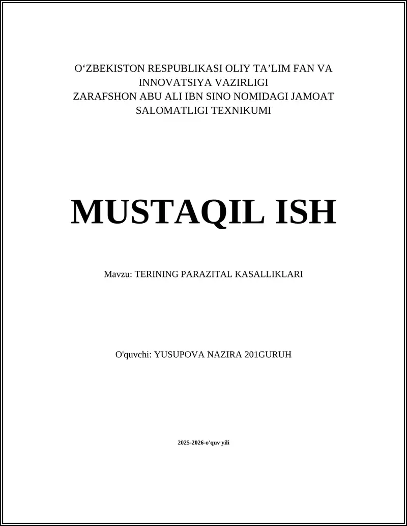 TERINING PARAZITAL KASALLIKLARI