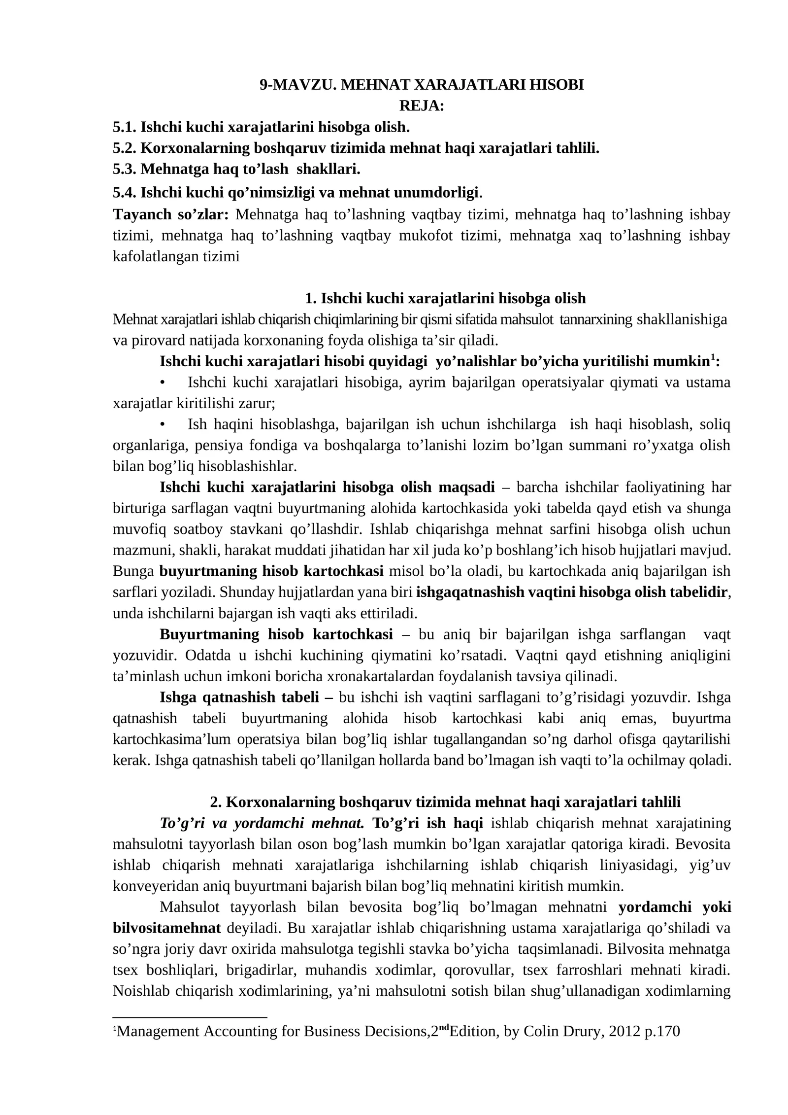 MEHNAT XARAJATLARI HISOBI
