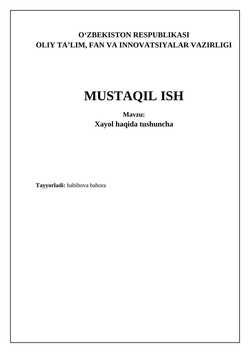 Xayol haqida tushuncha