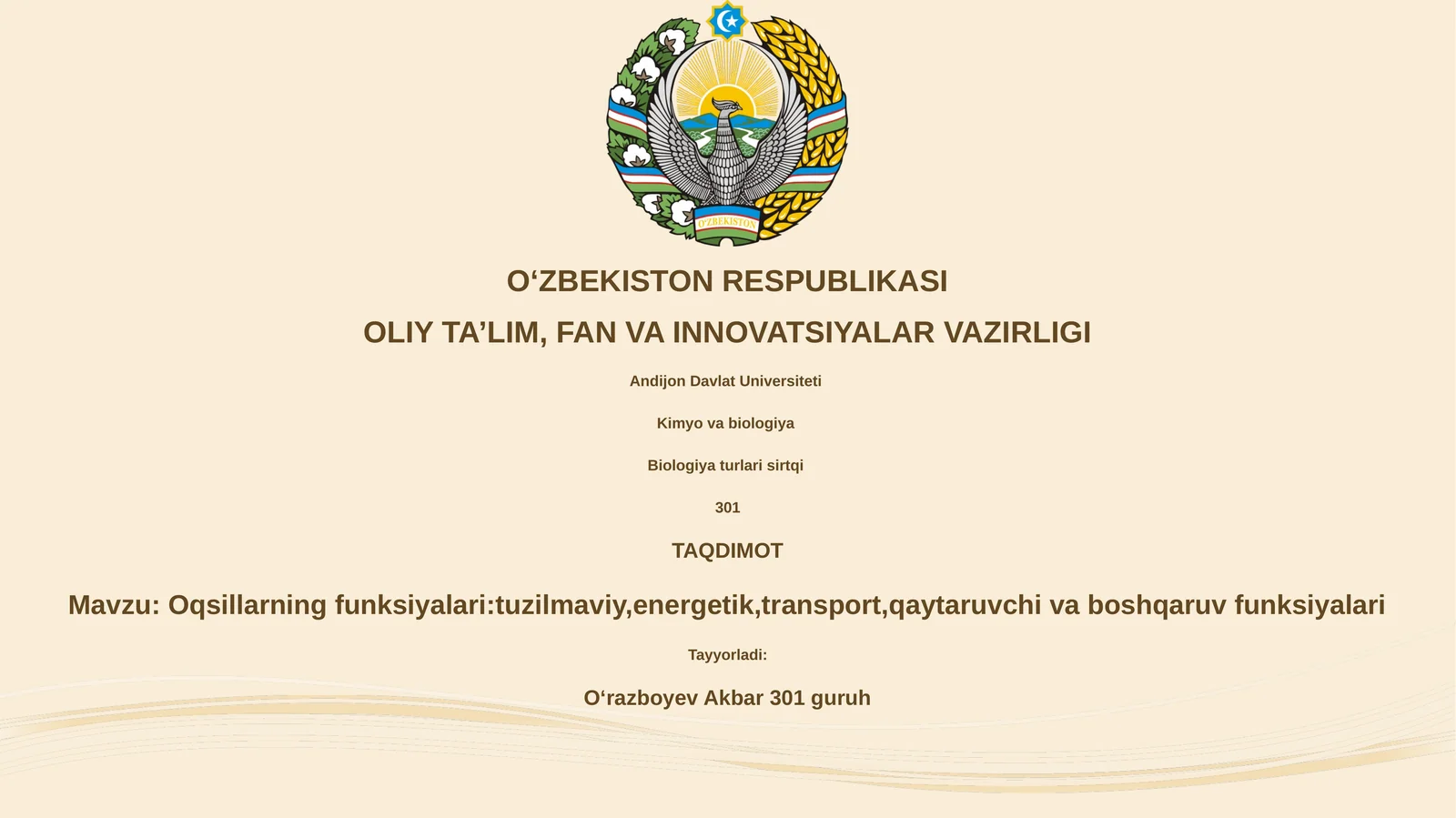Oqsillarning funksiyalari:tuzilmaviy,energetik,transport,qaytaruvchi va boshqaruv funksiyalari