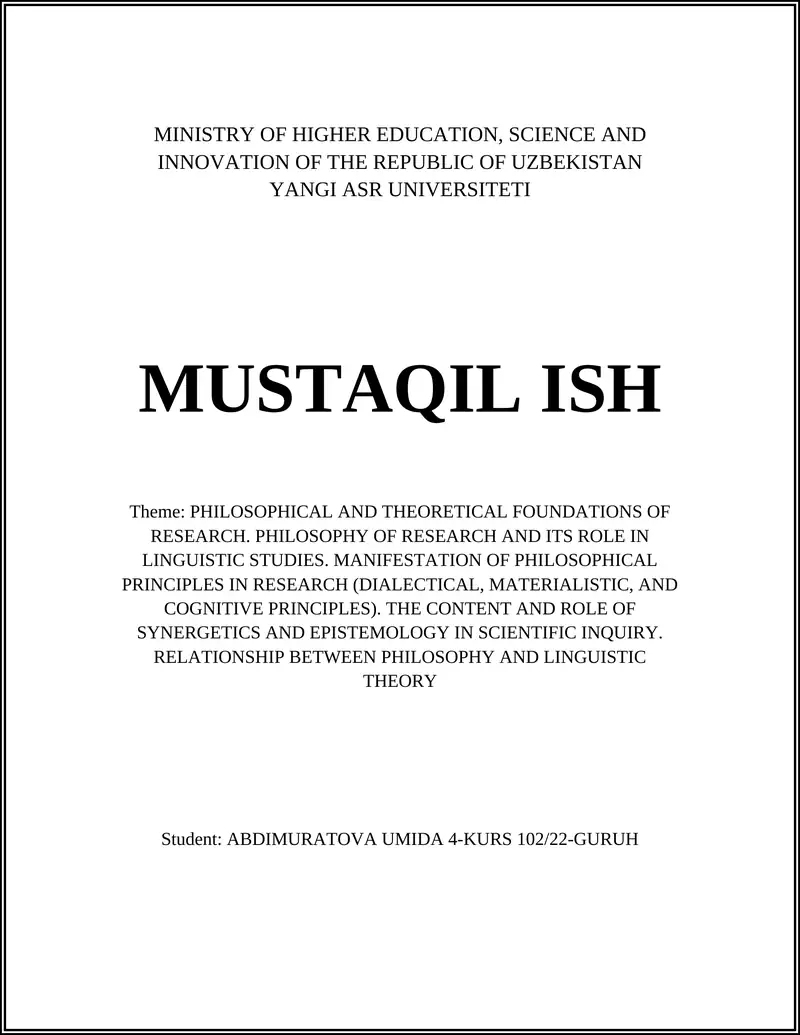 PHILOSOPHICAL AND THEORETICAL FOUNDATIONS OF RESEARCH